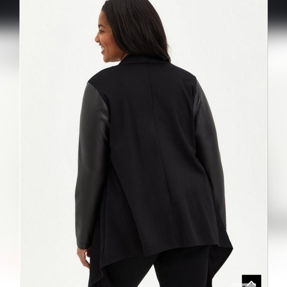 Black Ponte & Faux Leather Drape Front Kimono - Picture 2 of 7